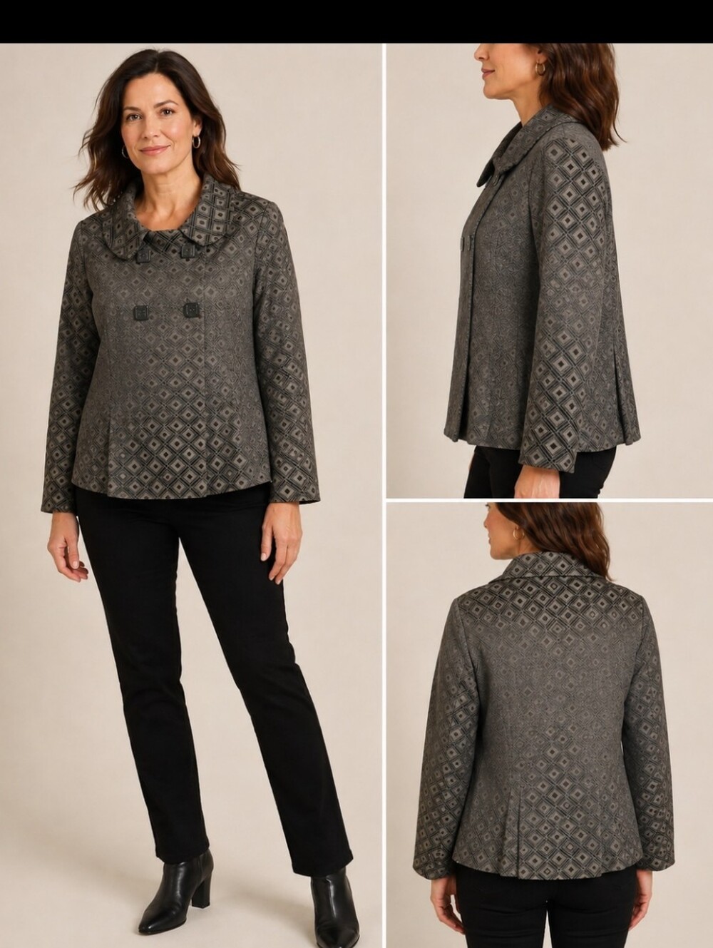 George ME by Mark Eisen Brown Jacquard Geometric Blazer Jacket Size 14 Like New